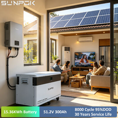 SUNPOK 15KWH Home Energy Storage Battery 51.2V 300ah LiFePo4 Battery 48V Touch Screen 15kw Lithium Battery with Wheels