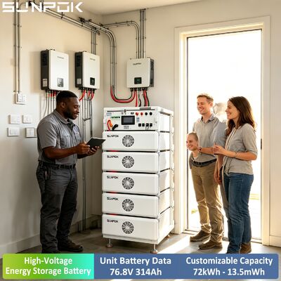 Sunpok Commercial Industrial Lithium Ion Energy Storage System Pack 314AH 76.8V 24KWH High Voltage IP54 Protection