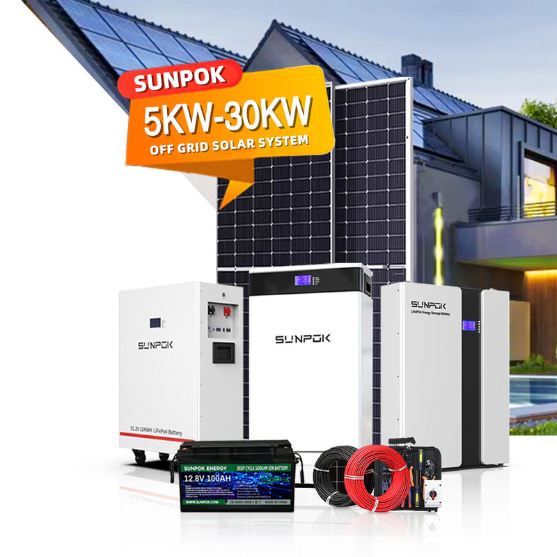 Sunpok 5Kw 6Kw 8Kw 10Kw 11Kw 12Kw 15Kw 20Kw Fotovoltaico Off-Grid Conjunto completo Energia solar Off-Grid Sistemas de energia doméstica
