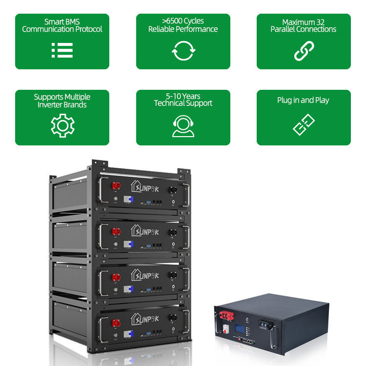 Bateria de rack Sistemas de armazenamento de energia doméstica Lifepo4 Bateria com Bluetooth 48V 200AH 10kwh
