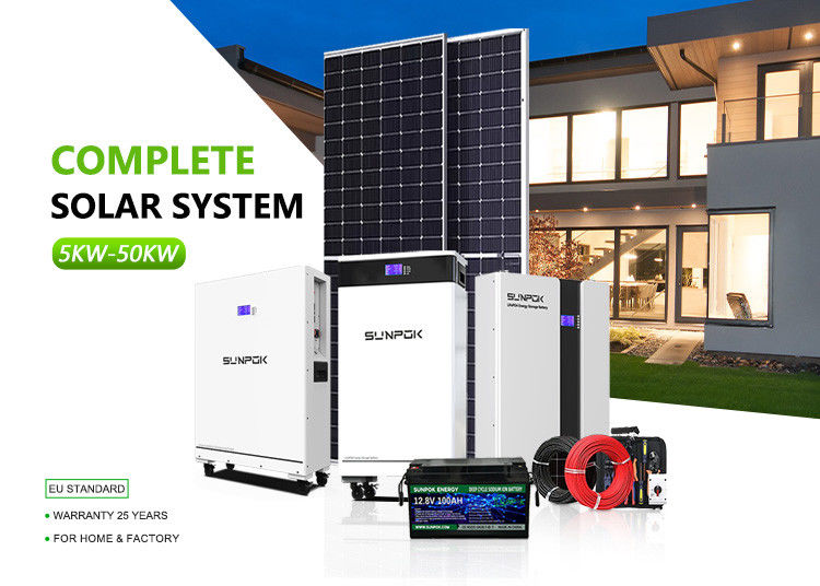 Inversores de energia solar híbridos Baterias de lítio para sistemas 5kw 15kw 30kw Sistema doméstico off-grid