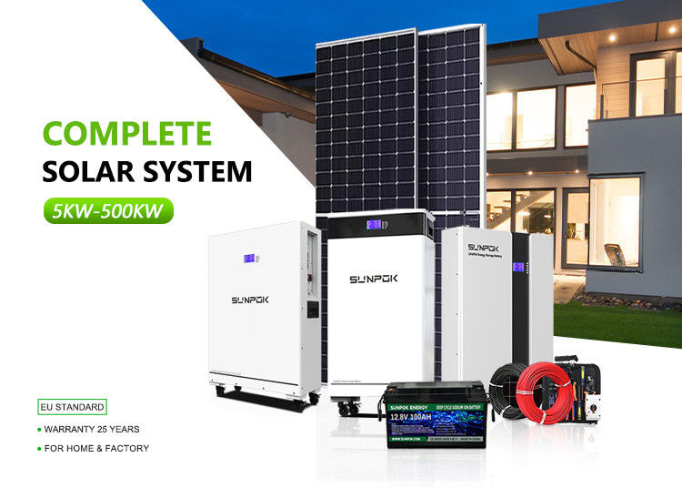 Sistema Solar de Inversor Híbrido 10kw 50kw 500kw Bateria de Íons de Lítio Montar teto Uso doméstico