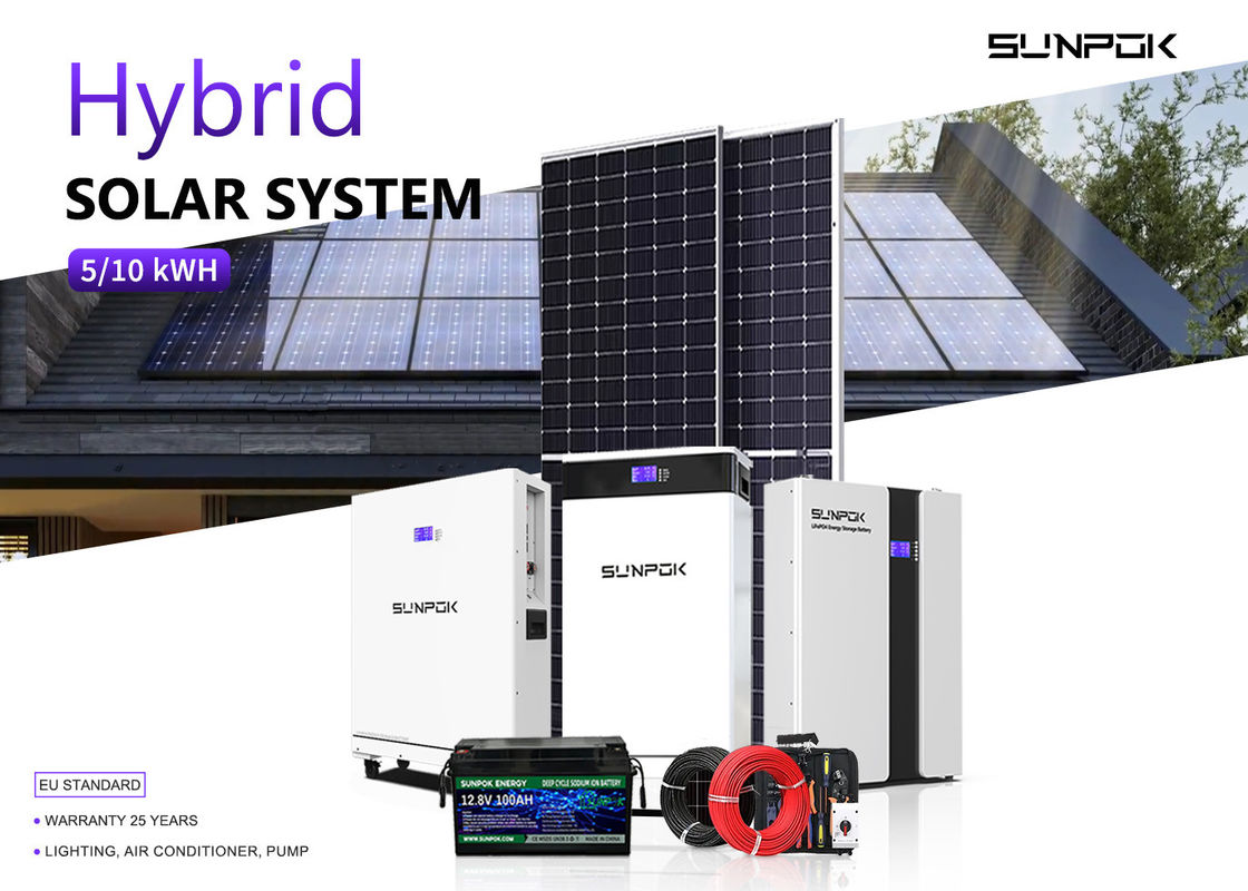 Sistema híbrido de armazenamento de energia solar Baterias de lítio 48v 200ah 15kwh 20kwh Montagem no telhado