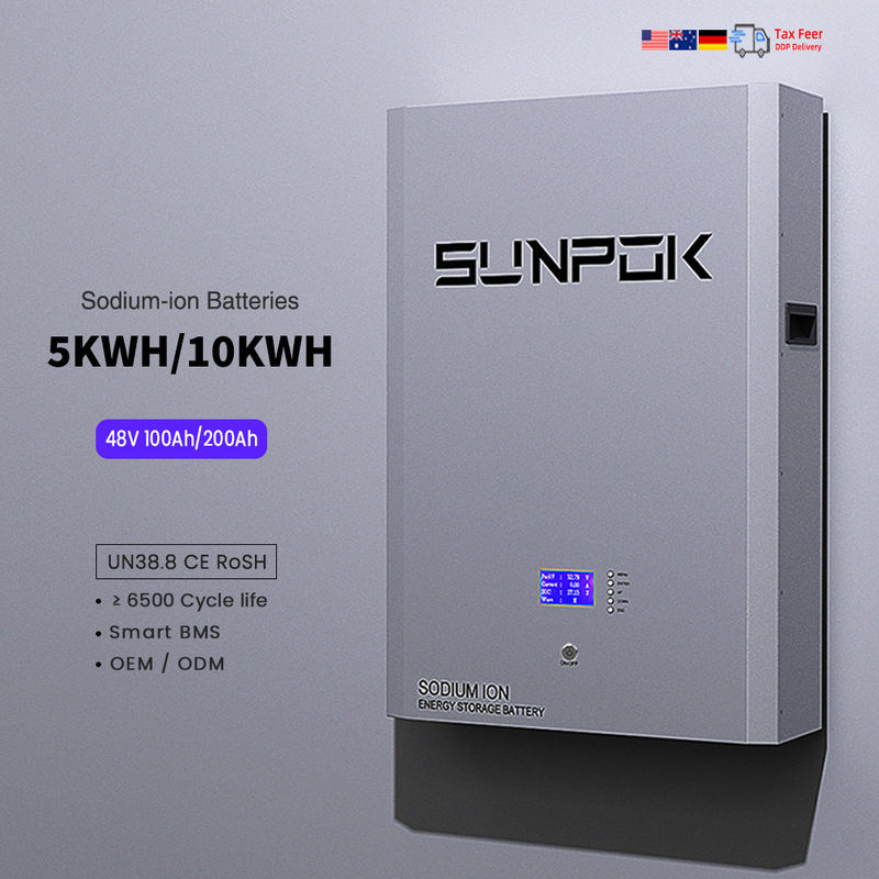 Bateria de sódio 48V Bateria de armazenamento de energia 5Kwh 48V 200Ah 100Ah Lifepo4 Bateria de íons de sódio montada na parede