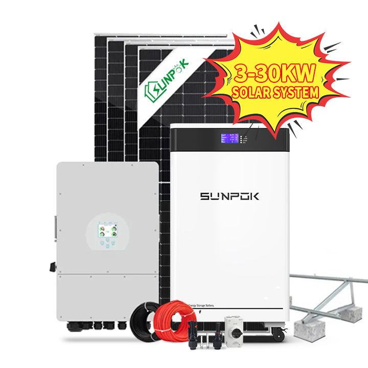 Sistema Solar Híbrido Off-Grid 5kw 8kw 10kw 20kw Sistema de Energia Solar Completo Híbrido Com Bateria de Lítio