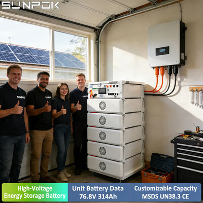 Sunpok alta tensão 76,8 V 24KWH 314ah bateria montada em rack HV Lifepo4 bateria de lítio solar sistema de armazenamento de energia residencial