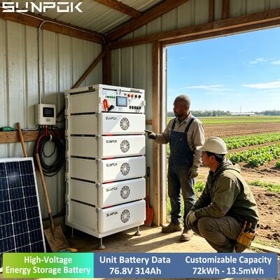 Sunpok Rack de armazenamento de energia de alta tensão Tipo de servidor Bateria de íons de lítio 76.8V 314ah Fornecimento de energia de reserva