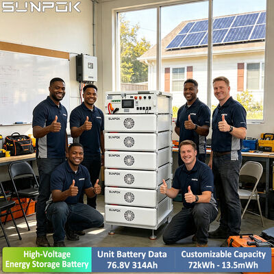 SUNPOK 76.8V 314Ah Bateria LiFePO4 empilhável 150-800V Sistema HV para armazenamento de energia industrial comercial com monitoramento Wi-Fi
