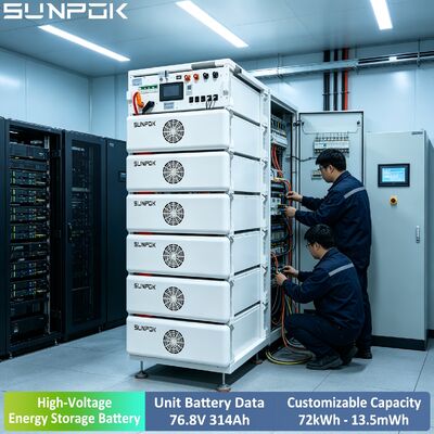 Sunpok 76.8V 314AH Alta Tensão LiFePO4 Bateria Armazenamento de Energia 24.12kwh 265KWH Sistema híbrido fotovoltaico Industrial Comercial