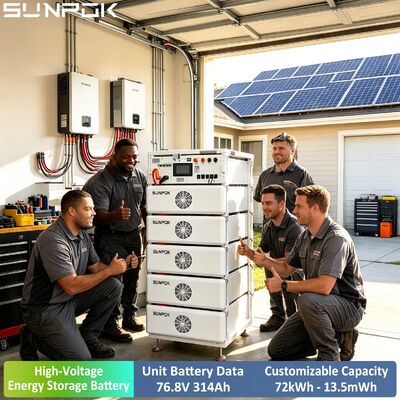 Sistema de Energia Off Grid SUNPOK 192kWh Banco de Baterias LiFePO4 102.4V 314Ah Inversor Híbrido 50kW 6 Config