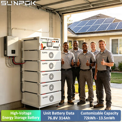 SUNPOK 76.8V 314Ah Bateria de alta tensão montada em rack 100kWh a 500kWh Escalavel para armazenamento industrial