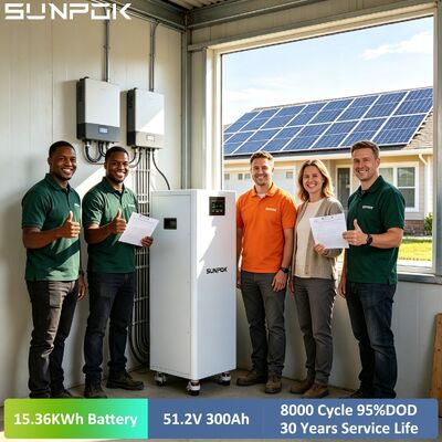 SUNPOK 51.2V 314Ah 16kWh LiFePO4 Battery 15kWh Floor Standing Solar Energy Storage BMS Protected 8000 Cycles